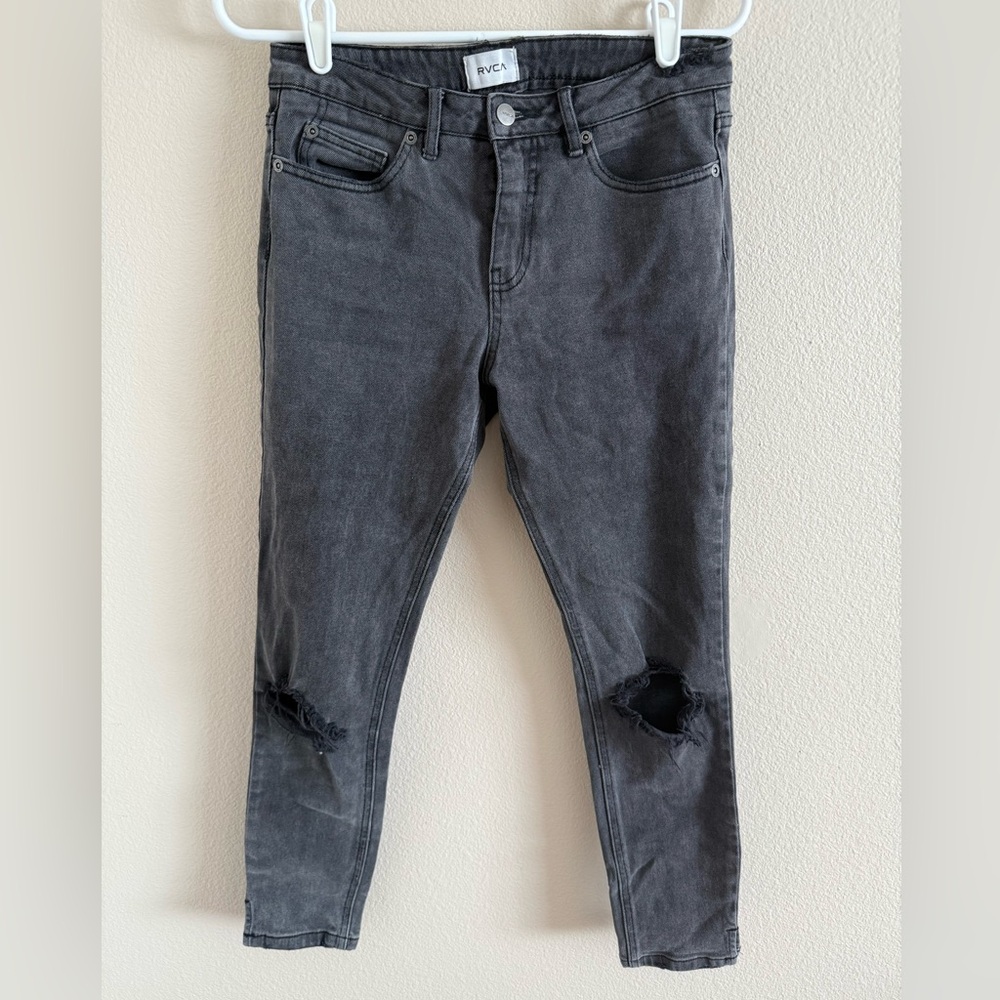 RVCA Women’s Distressed Knee Black Skinny Jeans size‎ 27